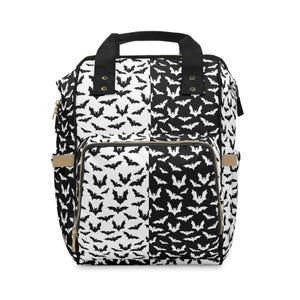 Gothic Bat Diaper Backpack, Black & White Baby Bag, Creepy Cute Nursery Gift, Spooky Baby Shower Essential