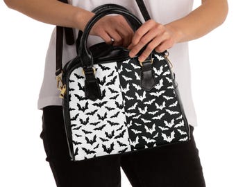 Gothic Bat Print PU Leather Shoulder Bag: Halloween Tote Handbag