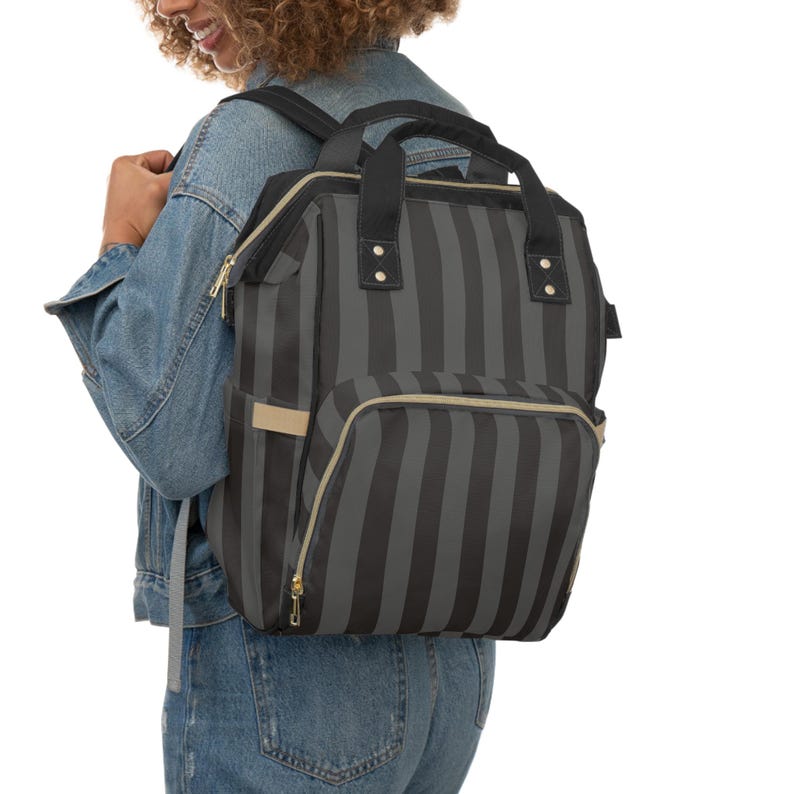 Striped Nylon Diaper Backpack, Baby Goth Nappy Bag image 6
