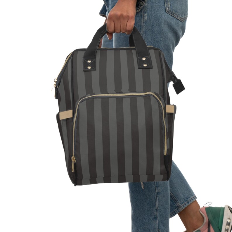 Striped Nylon Diaper Backpack, Baby Goth Nappy Bag image 7