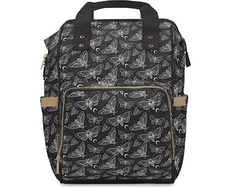 Gothic Moth Diaper Backpack – Alternative Baby Bag, Halloween Nursery Gear, Punk Parent Diaper Organizer