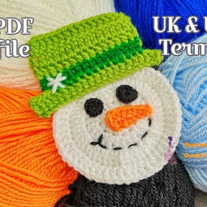 Patron PDF Bonhomme de neige avec chapeau - Projet de décoration de Noël au crochet facile / Cadeau de Noël sous-verre