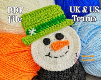 PDF Pattern  Snowman with hat - Easy Christmas decoration crochet project / Christmas coaster gift