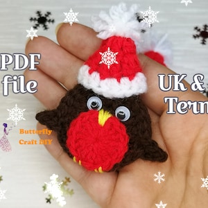 PDF Motif rouge-gorge au crochet d'appliques de Noël Décoration de sapin de Noël Robin au crochet – Câlin de poche au crochet