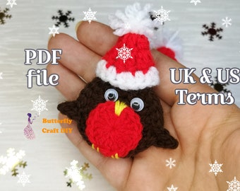 PDF Crochet Robin Applique Pattern   Christmas Robin Tree Decoration  Christmas Crochet – Crochet Pocket Hug Festive patterns