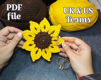 Crochet Sunflower Coasters Pattern, Easy crochet PDF pattern for Beginner, Home Decor step by step Crochet Tutorial, Crochet Sunflower