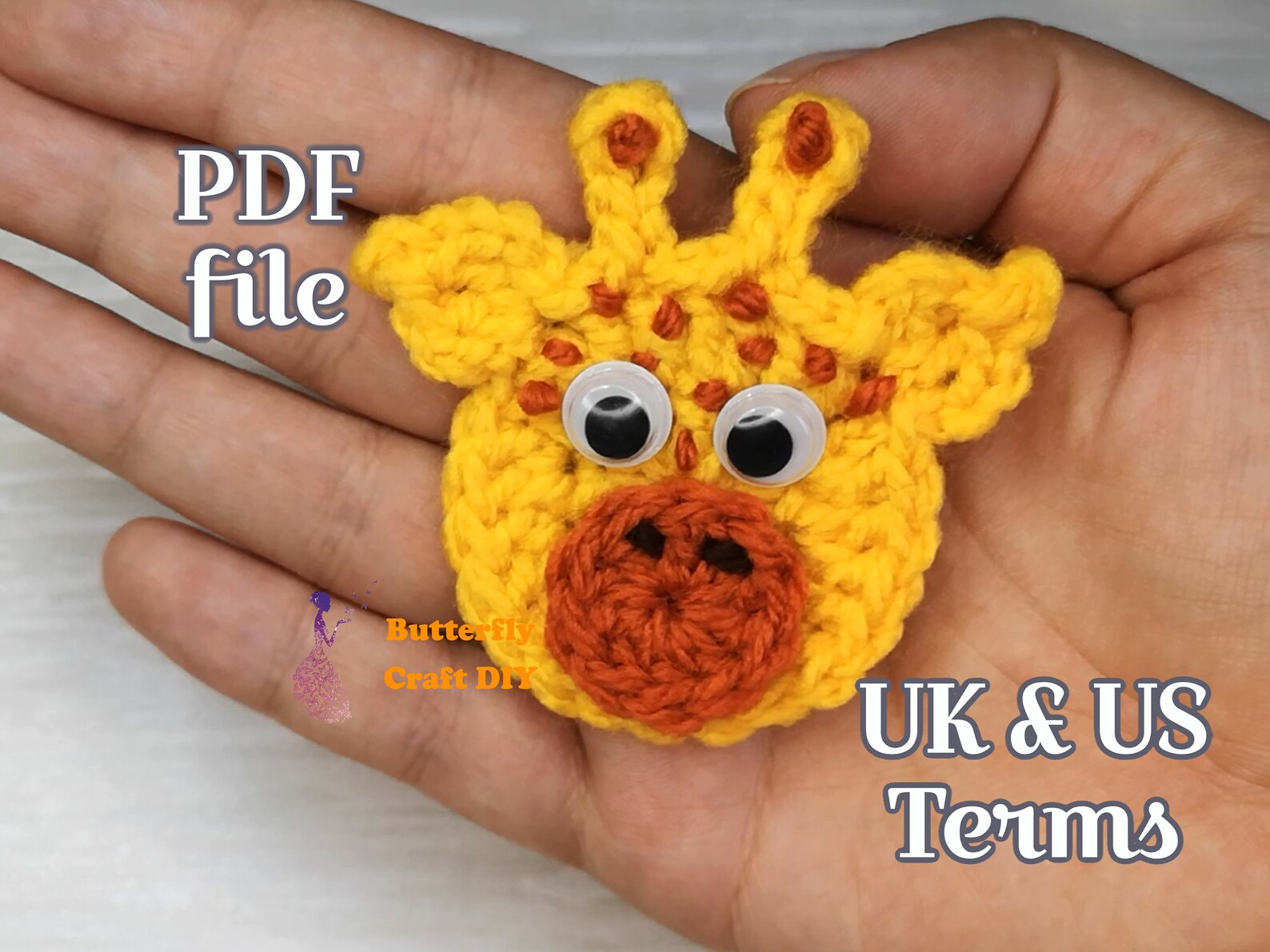 PDF Pattern Crochet Giraffe Head Applique for Baby Booties, Scarf