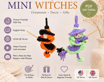 PDF Pattern Halloween Crochet Happy Witch // Crochet Witch  on Broom Easy Pattern for beginners PDF File