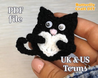 PDF Pattern Cat Crochet Pocket Hug : RAOCK ideas, Bereavement, grief, loss, thinking of you gift / Crochet Cat with Heart Applique Pattern