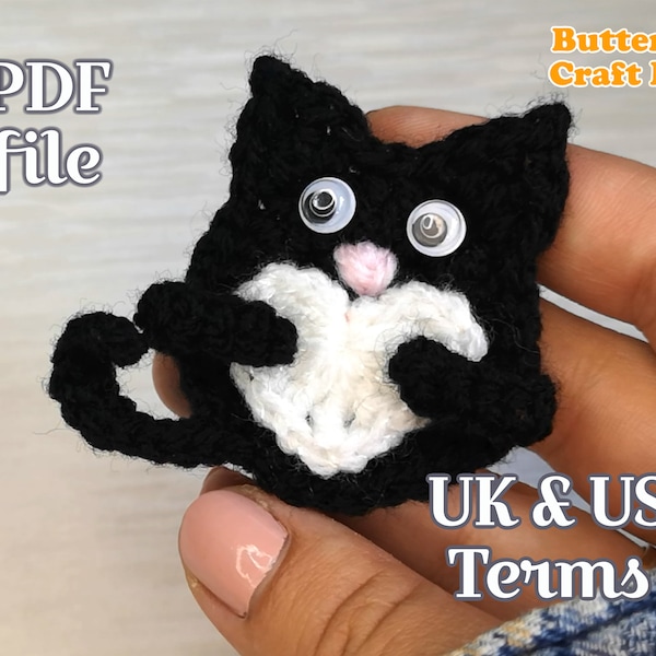 PDF Pattern Cat Crochet Pocket Hug : RAOCK ideas, Bereavement, grief, loss, thinking of you gift / Crochet Cat with Heart Applique Pattern