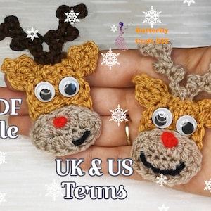 PDF Pattern Reindeer Crochet Christmas Applique for baby booties scarf Crochet Christmas Decoration Crochet KeyChain Fridge Magnet Gift