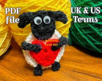 PDF Pattern Crochet Sheep Pocket Hug : RAOCK ideas,  thinking of you gift / Crochet Little lamb with heart Pattern / Crochet Lamb Keychain