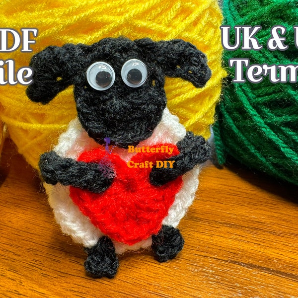 PDF Pattern Crochet Sheep Pocket Hug : RAOCK ideas,  thinking of you gift / Crochet Little lamb with heart Pattern / Crochet Lamb Keychain