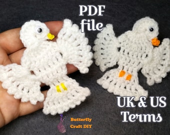 PDF Pattern Crochet Peace Dove / Bird Applique for Christmas tree decoration, Bereavement, grief, loss gift, crochet keychain, keyring