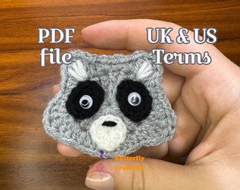 PDF Pattern Raccoon Crochet Pocket Hug : RAOCK ideas / Crochet Raccoon Applique / Crochet Raccoon Keychain, Bookmark