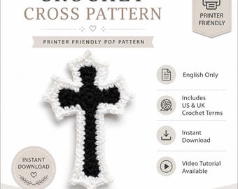 Crochet Cross Pattern: 2-Color Applique, Ornament, Keychain PDF File (Digital Download)