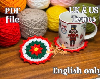 PDF Pattern Crochet Christmas Coaster, Christmas Poinsettia Coaster Pattern, Crochet Christmas Flower / Crochet Poinsettia Digital Pattern