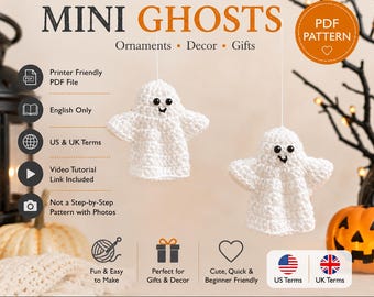PDF Pattern Halloween Crochet Mini Ghost // Crochet Ghost Easy Pattern for beginners PDF File