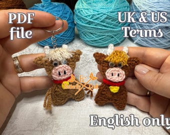 PDF Digital File Crochet Highland Cow Clicker // Crochet Animal Keyring Pattern // Crochet cow digital pattern