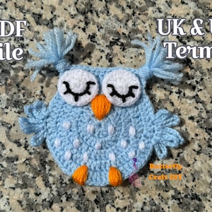 Eule häkeln / Eulen Untersetzer häkeln, einfaches Häkeln PDF Muster für Anfänger / Eulen Applikation häkeln