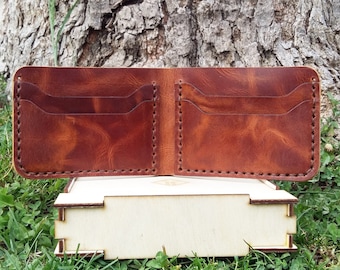 Cartera de cuero personalizada, billetera Bifold, billetera monograma, cartera hecha a mano para los hombres, cartera minimalista, cartera de cuero, con caja.