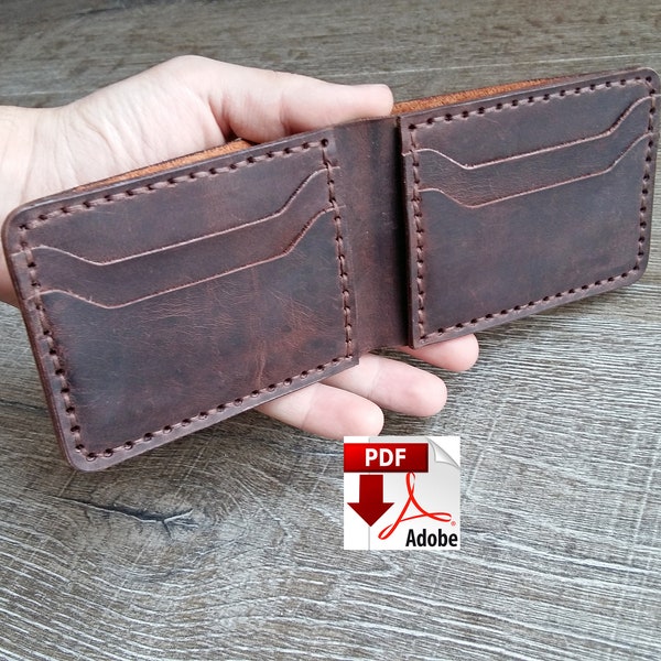 Wzór portfela PDF, skórzany portfel Bifold, minimalistyczny wzór portfela, portfel PDF, wzór portfela, szablon wzoru, wąski portfel (7 kieszeni)