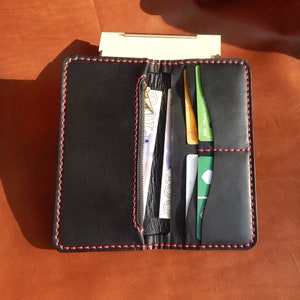 Monedero largo personalizado para el hombre para las mujeres! Bifold Cartera, Cartera minimalista, Cartera de cuero! ¡Con una caja de madera! ¡Trabajo completo hecho a mano!