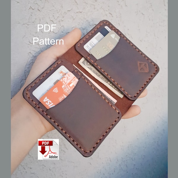 Leather wallet pattern, leather bifold wallet, Leather pattern, Minimalist wallet pattern, Pattern Template, Leather PDF Template.