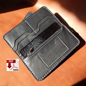 Patrón de billetera PDF, billetera larga plegable de cuero, patrón de billetera minimalista, plantilla de patrón, billetera delgada (9 bolsillos)