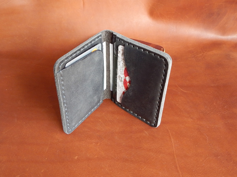 Cartera minimalista personalizada, billetera Bifold, billetera para hombres! Cartera de cuero, Cartera de cuero para hombre, ! ¡Trabajo completo hecho a mano! ¡Con caja! imagen 8