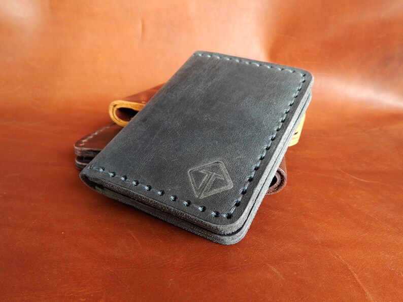 Cartera minimalista personalizada, billetera Bifold, billetera para hombres! Cartera de cuero, Cartera de cuero para hombre, ! ¡Trabajo completo hecho a mano! ¡Con caja! imagen 3