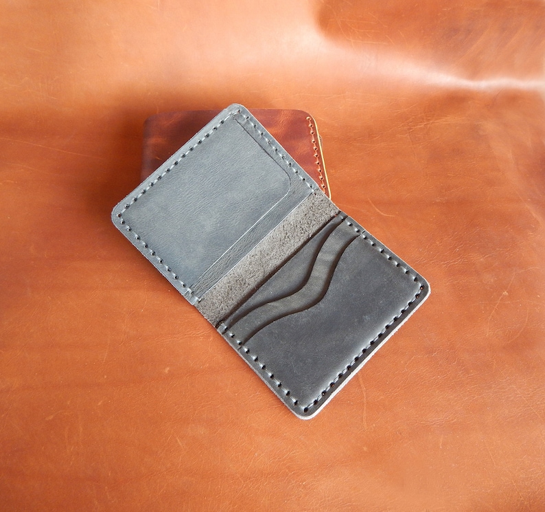 Cartera minimalista personalizada, billetera Bifold, billetera para hombres! Cartera de cuero, Cartera de cuero para hombre, ! ¡Trabajo completo hecho a mano! ¡Con caja! imagen 2