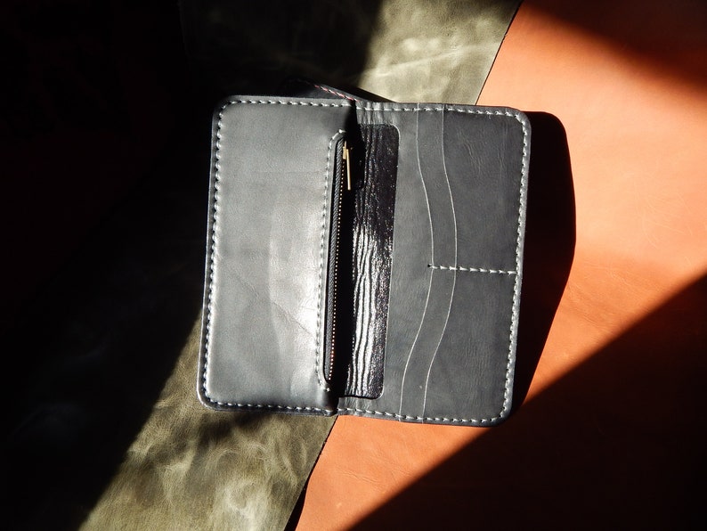 LEATHER LONG WALLET Wallet for man for women Personalized wallet Mens Bifold Wallet, Minimalist Wallet, Full handmade work image 3