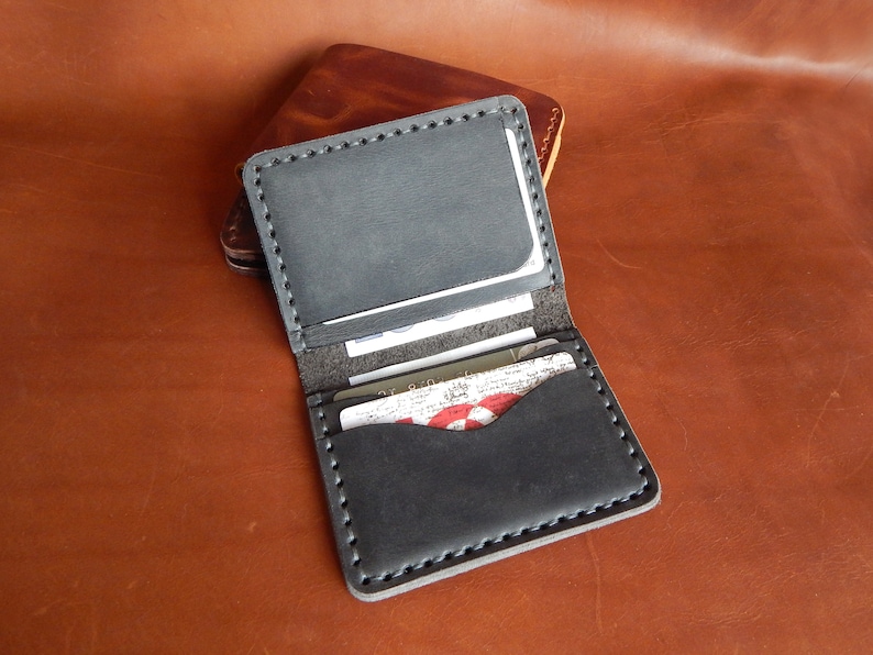 Cartera minimalista personalizada, billetera Bifold, billetera para hombres! Cartera de cuero, Cartera de cuero para hombre, ! ¡Trabajo completo hecho a mano! ¡Con caja! imagen 10