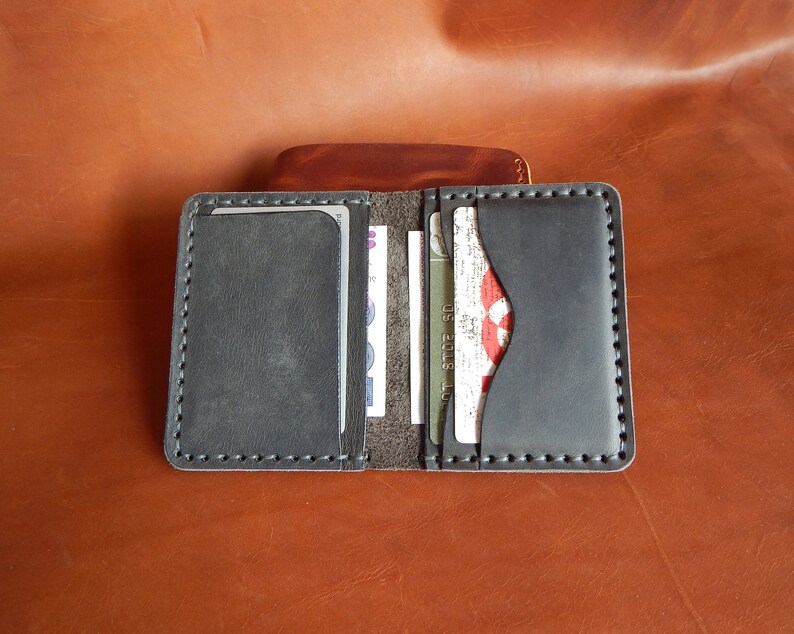 Cartera minimalista personalizada, billetera Bifold, billetera para hombres! Cartera de cuero, Cartera de cuero para hombre, ! ¡Trabajo completo hecho a mano! ¡Con caja! imagen 1