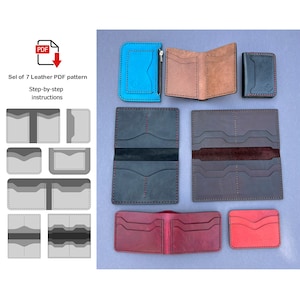 Conjunto de 7 Patrón Cartera de Cuero, Cartera de Cuero PDF, Cartera Bifold pdf, Patrón Cartera Larga, Tarjetero PDF, Patrón Cartera, Patrón PDf
