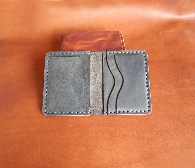 Cartera minimalista personalizada, billetera Bifold, billetera para hombres! Cartera de cuero, Cartera de cuero para hombre, ! ¡Trabajo completo hecho a mano! ¡Con caja! imagen 4