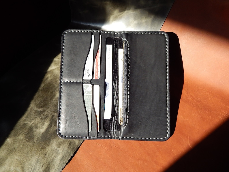 LEATHER LONG WALLET Wallet for man for women Personalized wallet Mens Bifold Wallet, Minimalist Wallet, Full handmade work image 1