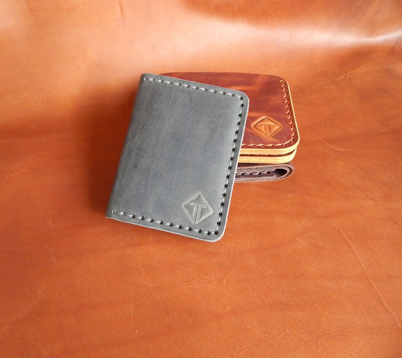 Cartera minimalista personalizada, billetera Bifold, billetera para hombres! Cartera de cuero, Cartera de cuero para hombre, ! ¡Trabajo completo hecho a mano! ¡Con caja! imagen 5