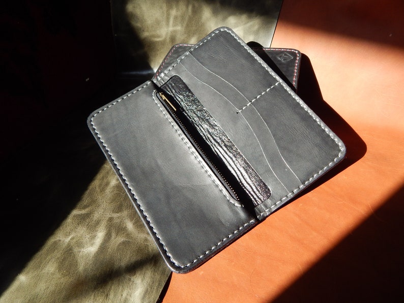 LEATHER LONG WALLET Wallet for man for women Personalized wallet Mens Bifold Wallet, Minimalist Wallet, Full handmade work image 4
