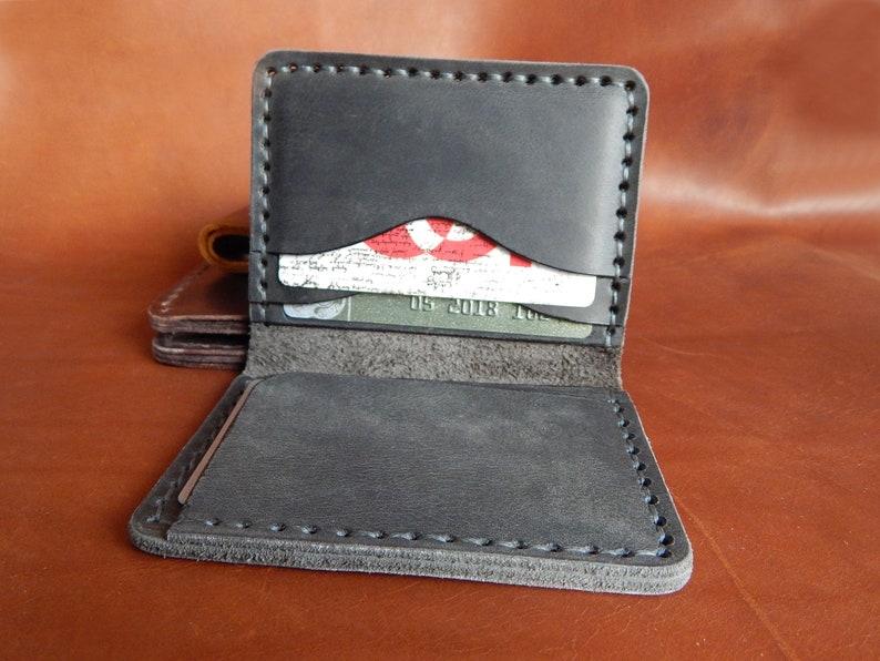 Cartera minimalista personalizada, billetera Bifold, billetera para hombres! Cartera de cuero, Cartera de cuero para hombre, ! ¡Trabajo completo hecho a mano! ¡Con caja! imagen 9