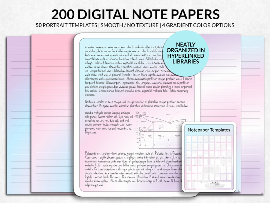 Digital Notepaper Templates, Gradient Digital Notebook Paper, Digital ...