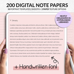Digital Notepaper Templates with Handwritten Notes Taking Font, Digital Note Taking Template, Digital Note Paper Template Note Page Blush