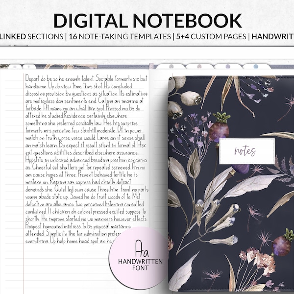 Digital Notebook with Handwritten Font for Goodnotes Notability and Noteshelf, Realistic Digital Journal for iPad and Android