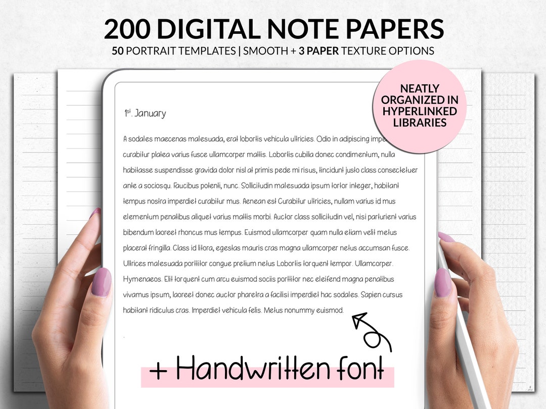 Digital Notepaper Templates With Handwritten Notes Taking Font, Digital ...