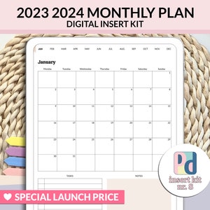 Digital Planner Insert Kit 2023 2024 Monthly Planner for Customizable Digital Planner, Portrait Goodnotes Planner Template