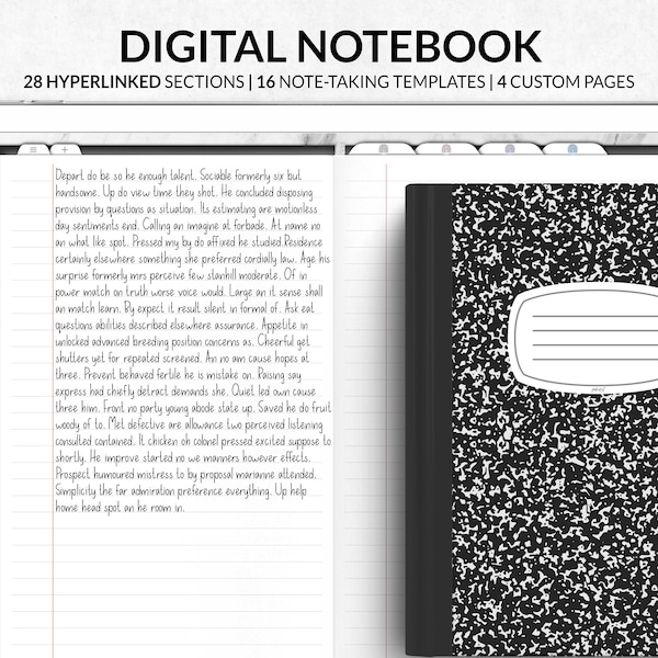 Digital Goodnotes Notebook with tabs, Landscape Composition Book, Hyperlinked Digital Note Template for iPad, Composition Notebook Journal