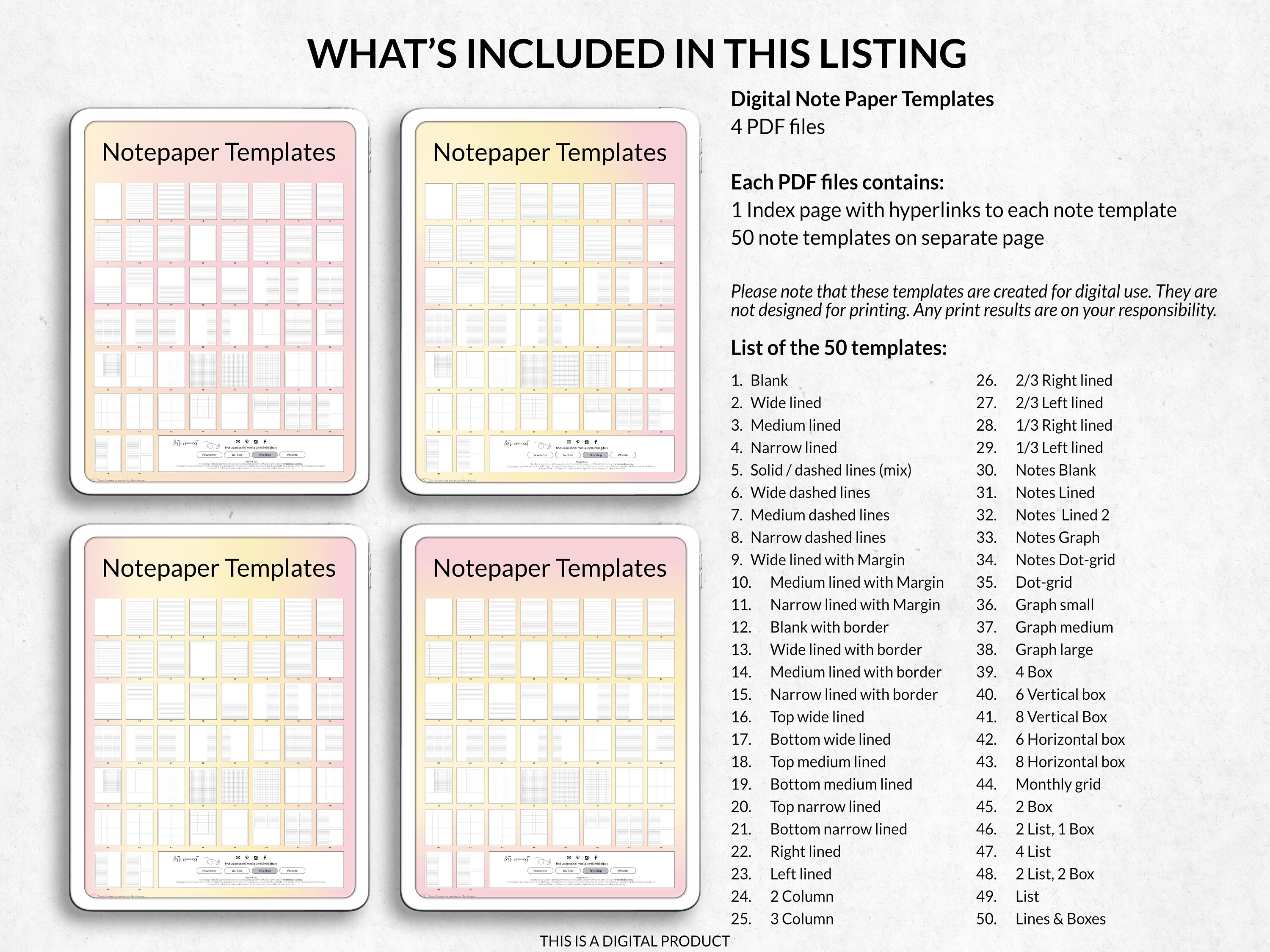 Digital Notepaper Templates, Gradient Digital Notebook Paper, Digital ...