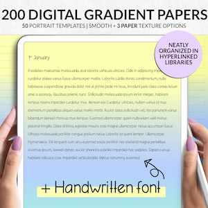 Digital Notepaper Templates with Handwritten Notes Taking Font, Digital Note Taking Template, Digital Note Paper Template Note Page Gradient