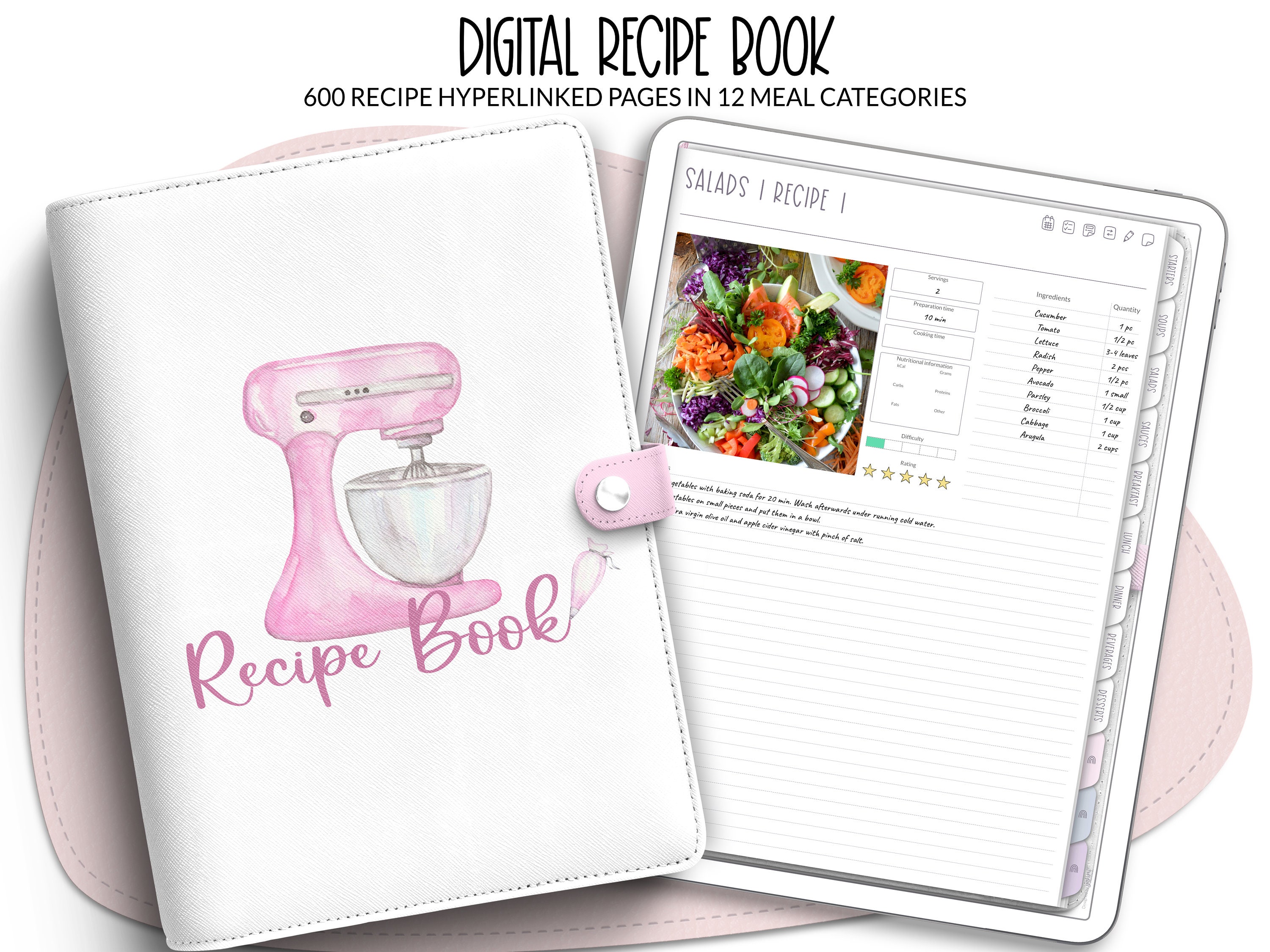 Digital Recipe Book for Goodnotes Noteshelf, Meal Plan, Groceries List ...